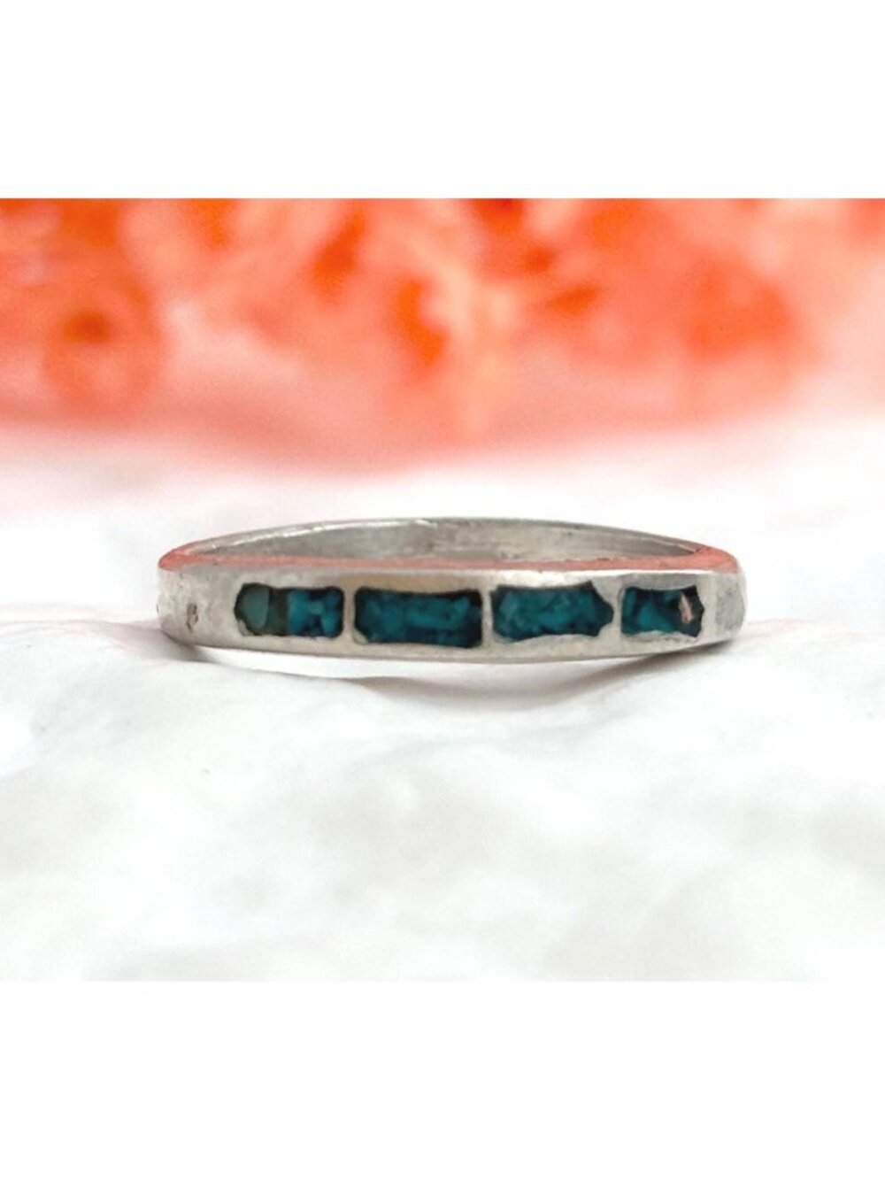 Turquoise Chip Inlaid Southwest Style Sterling Silver 925 Vintage Ring - sz 5.5